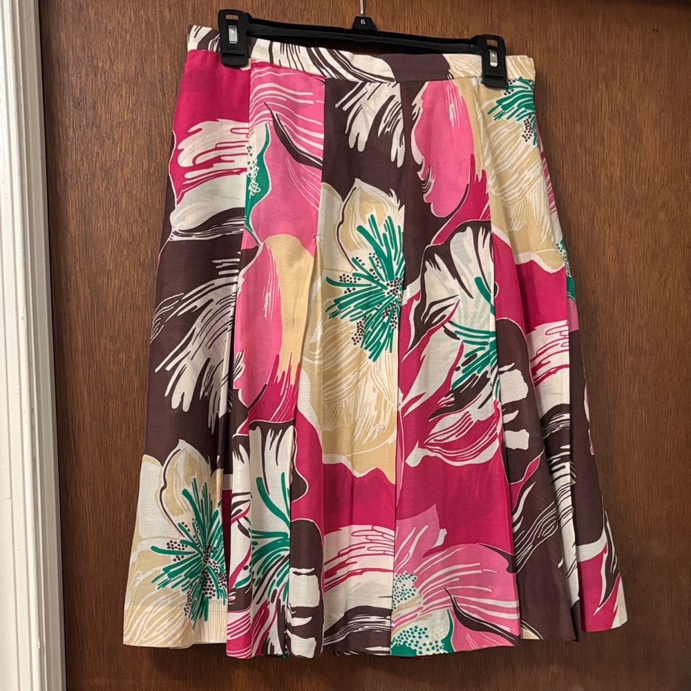 Anne Klein Pink Floral Pleated A-Line Skirt